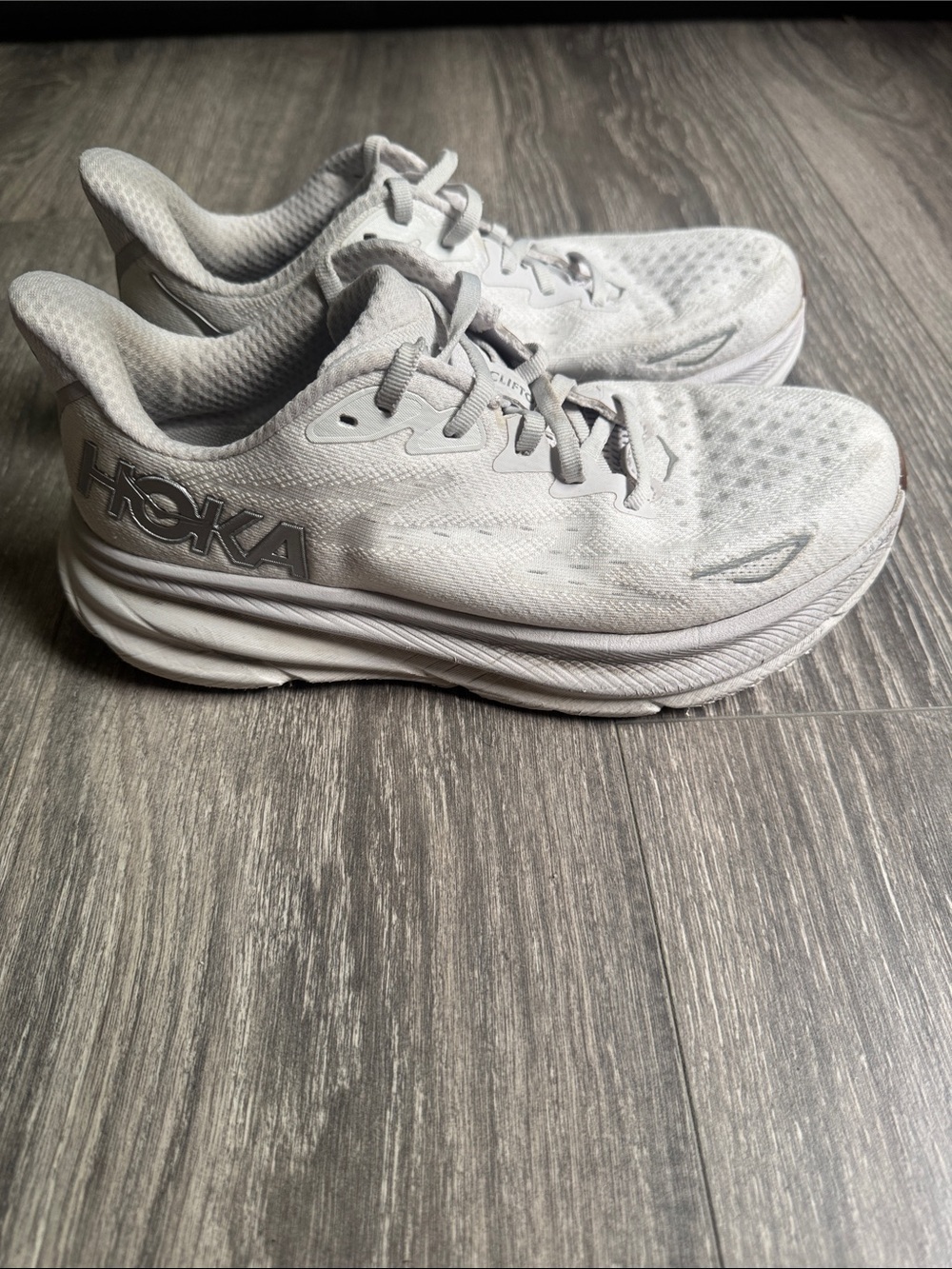 Hoka Clifton 9 White Athletic Running Shoes